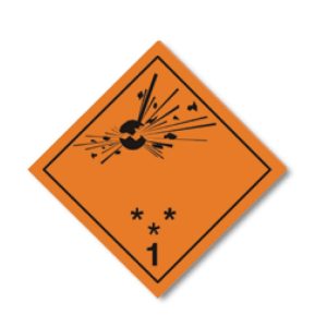 Etiqueta clase 1: divisiones 1.1, 1.2 y 1.3 (10x10 cm)